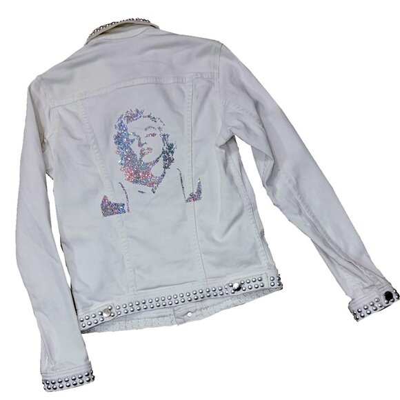 Marilyn Was Here Embellished Women's White Denim Jacket